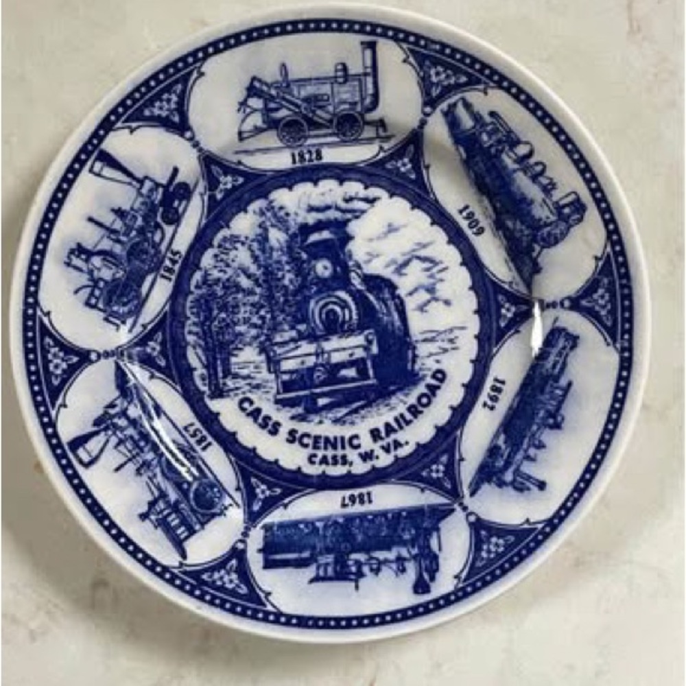 Vintage Cass Scenic Railroad Blue and White Decorative Plate